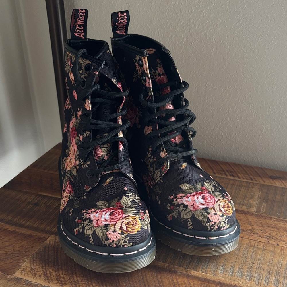 Dr. Martens Black Floral Lace-Up Combat Boots